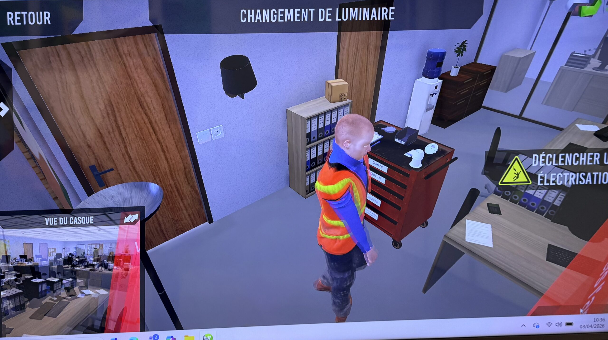 Mise en situation virtuelle de changement de luminaire en formation électrique